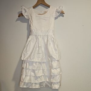 Think Pink Bows Little Girls Sz. 8 White Ruffle Flower Girl Dress NWOT